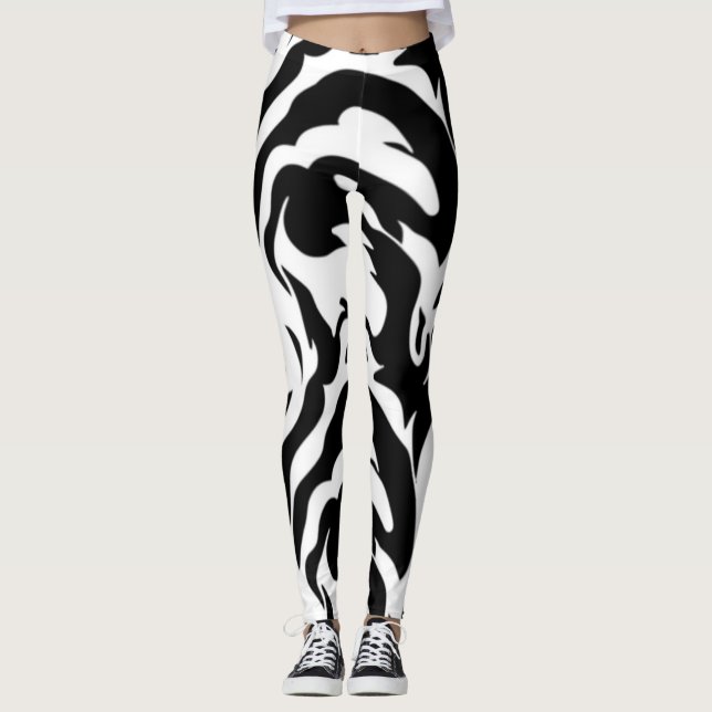 Legging Tiras de Tigre Pretas E Brancas (Frente)