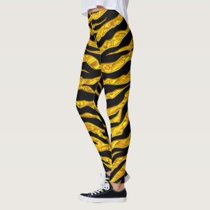 Legging Tiras De Tigres Para Animais Dourados E Pretos