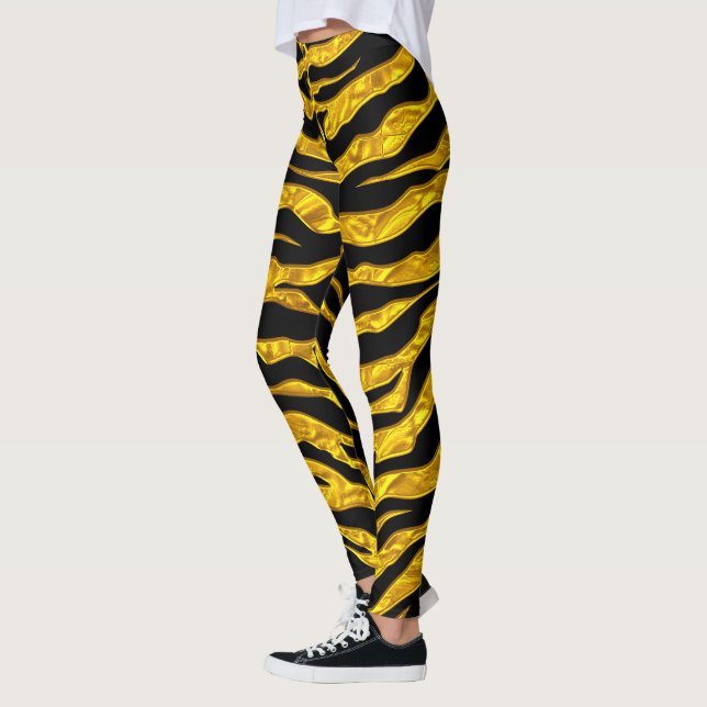 Legging Tiras De Tigres Para Animais Dourados E Pretos (Esquerda)