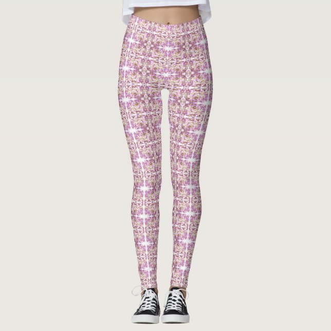 Legging Tiras Horizontais Púrpuras, Rosa-abstrato (Frente)