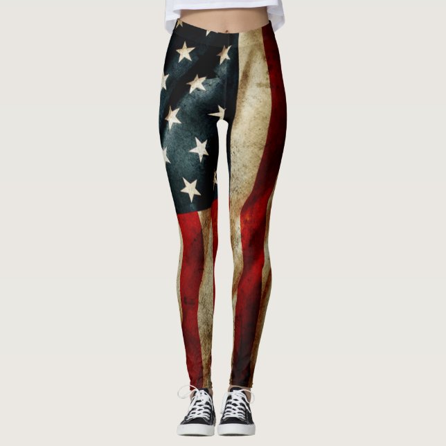 Legging Toda a ioga americana da bandeira do Grunge (Frente)