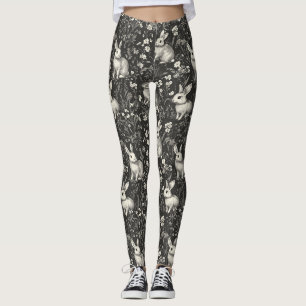Legging Toile de Coelho Francês em Padrão Floral Preto