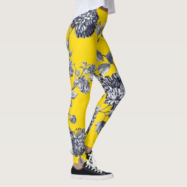 Legging Toile floral botânico amarelo preto & branco (Direita)