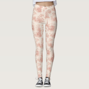 Legging Toile Francês Rosa Romântico Padrão Campo (2)