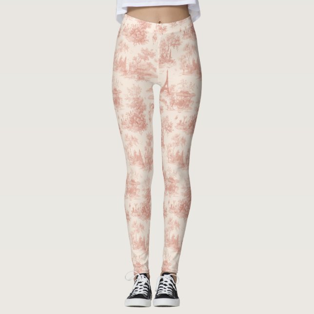Legging Toile Francês Rosa Romântico Padrão Campo (2) (Frente)