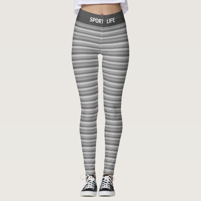 Legging Tonalidades Cinza Prateado Listrado (Frente)