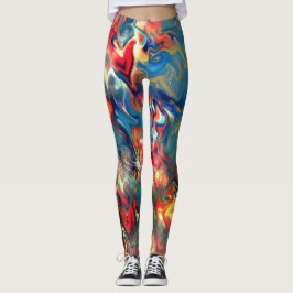 Legging Tons azuis e vermelhos manchados, tinta virtual de