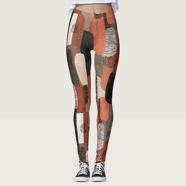 Legging Tons Terrosos Boho Padrão Abstrato Terracota (Frente)