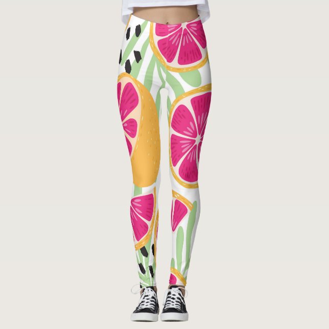 Legging Toranjas e Folhas: Vintagem Tropical (Frente)