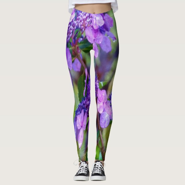 Legging Torre Roxo e Flor de Hydrangea Shout (Frente)