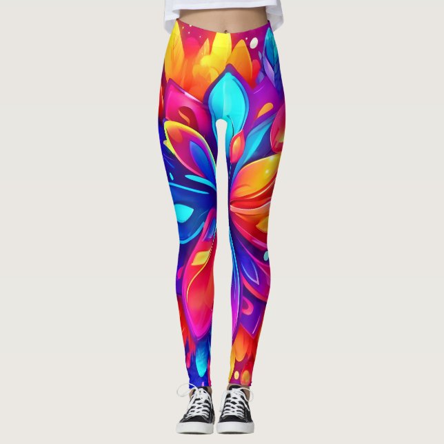 Legging Trabalho de arte de Flor Psicodélico (Frente)