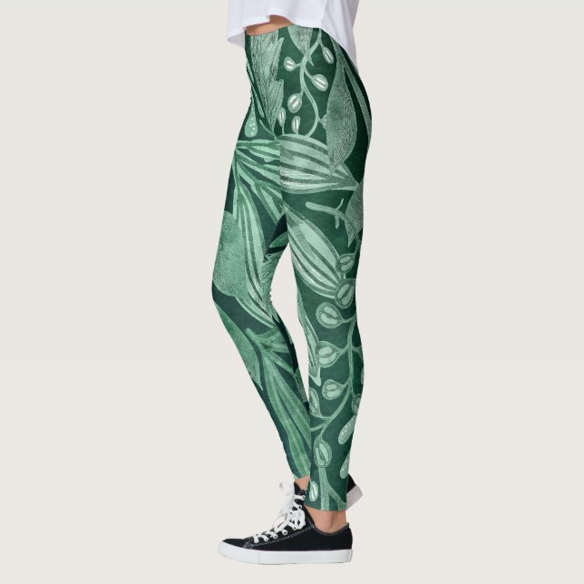 Legging Trabalho de arte de Folhas de Verde Botânico Elega (Esquerda)