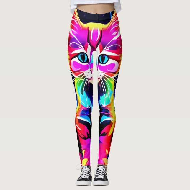 Legging Trabalho de arte de Gato Vibrante (Frente)