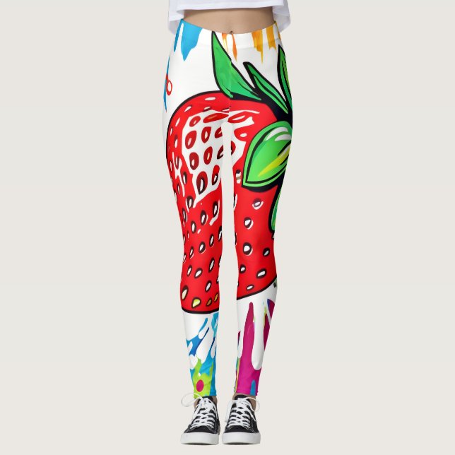 Legging Trabalho de arte de Morango Vibrante (Frente)