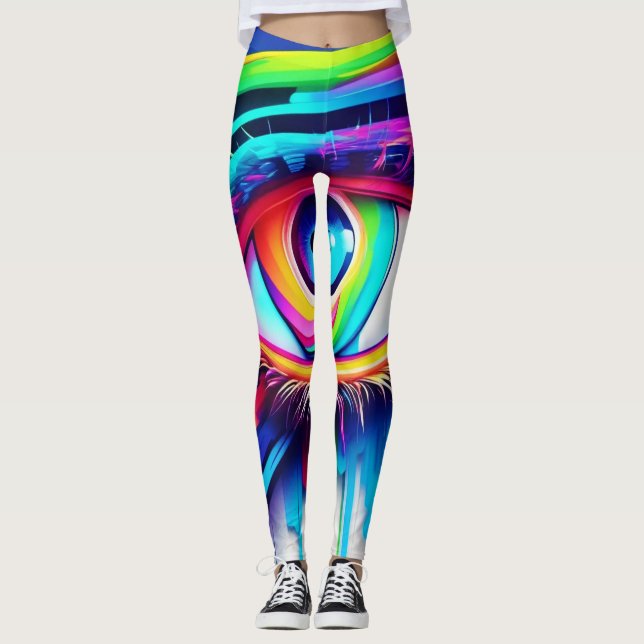 Legging Trabalho de arte de Olhos do Arco-Íris Vibrantes (Frente)