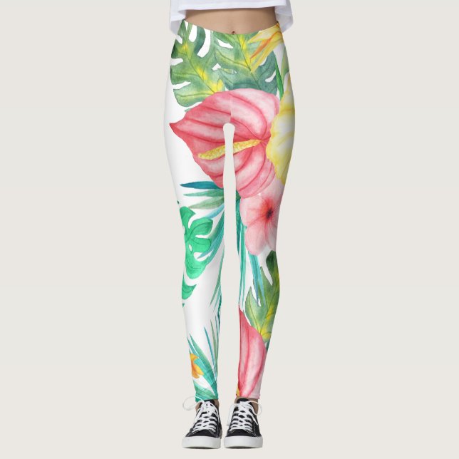 Legging Trabalho de arte de praia tropical (Frente)