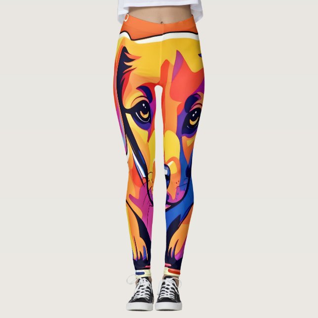 Legging Trabalho de arte de puppy colorida (Frente)