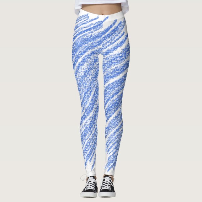 Legging Trabalho de arte do estilo Crayon azul (Frente)