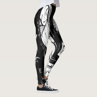 Legging Trabalho de Linha Surreal em Preto e Branco