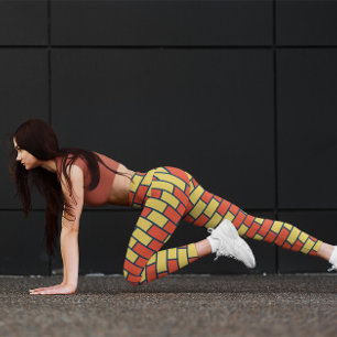 Legging Traço de Grelha Amarelo-Cinto Laranja