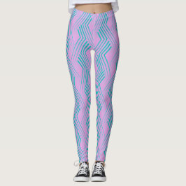 Legging Traço Verde Azul Traço Vertical Zigzag Padrão