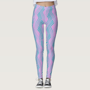 Legging Traço Verde Azul Traço Vertical Zigzag Padrão