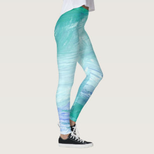 Legging Traços de Pincel Abstrato Verde Turquesa Moderno