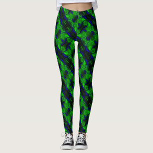 Legging Traços e formas azuis sobre fundo verde.