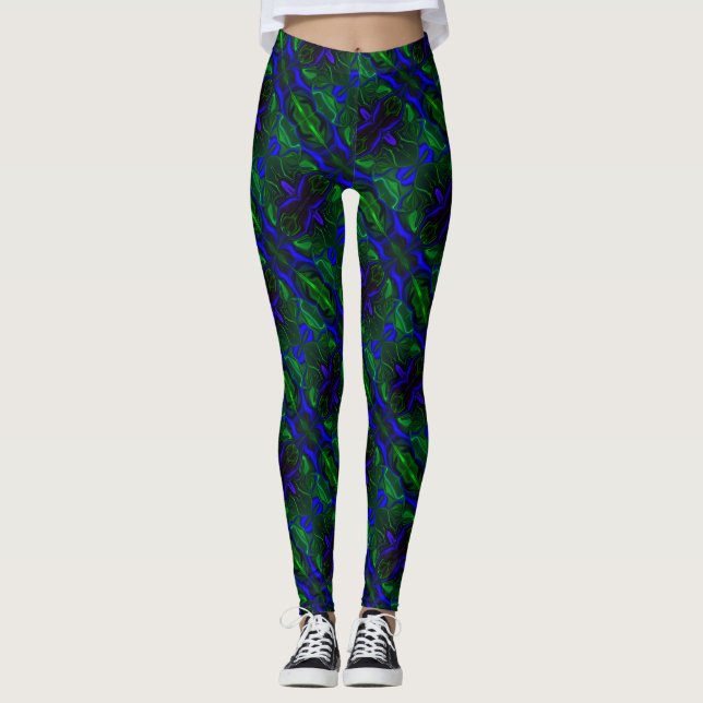Legging Traços e formas azul muito escuras verdes (Frente)