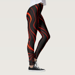Legging Traços longos vermelhos ondulados sobre fundo pret