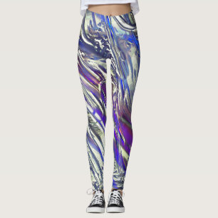Legging Traços rasgados na textura prateada sob fumos azui