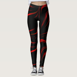 Legging Traços vermelhos ondulados sobre fundo preto