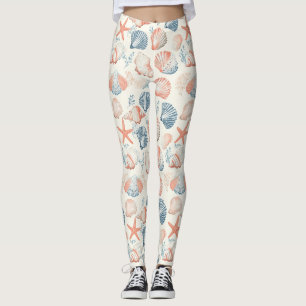 Legging Tradicional Conchas Marinhas Azuis e Marfim