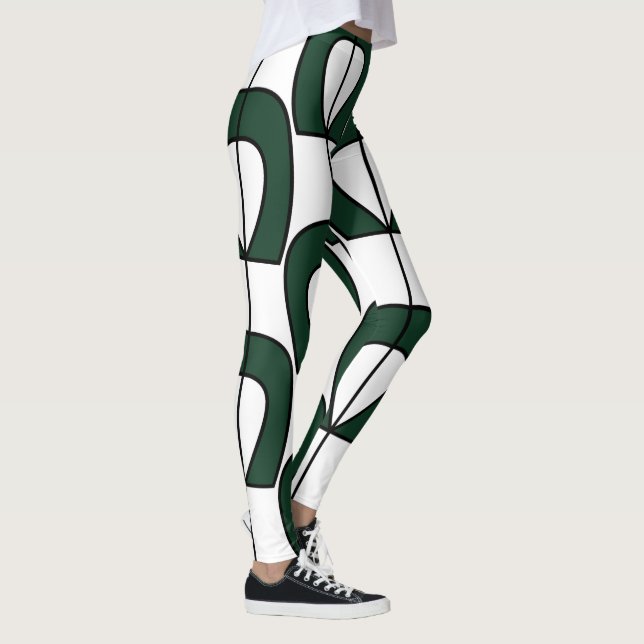 Legging Treino Divertido Geométrico Moderno Verde Branco (Direita)