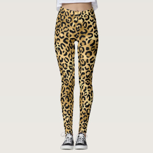 Legging Trendência Animal de Queijo Impresso Dourado Preto