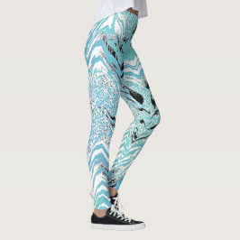 Legging Trendy Aqua Blue Black White Chevron ZigZag