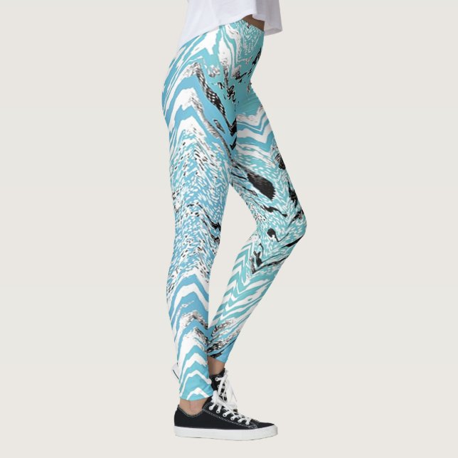 Legging Trendy Aqua Blue Black White Chevron ZigZag (Direita)
