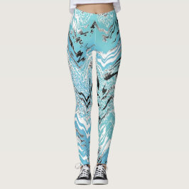 Legging Trendy Aqua Blue Black White Chevron ZigZag