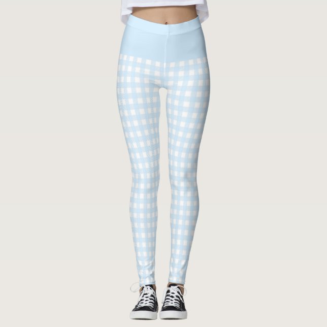 Legging Trendy Baby Blue e White Check Padrão Gingham (Frente)