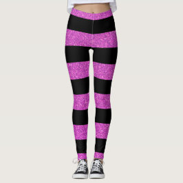 Legging Trendy Black and Pink Glitter Stripes Mulheres