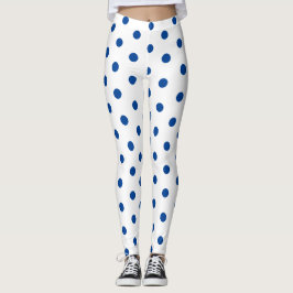 Legging Trendy Blue Polka dot Pattern On White Retro