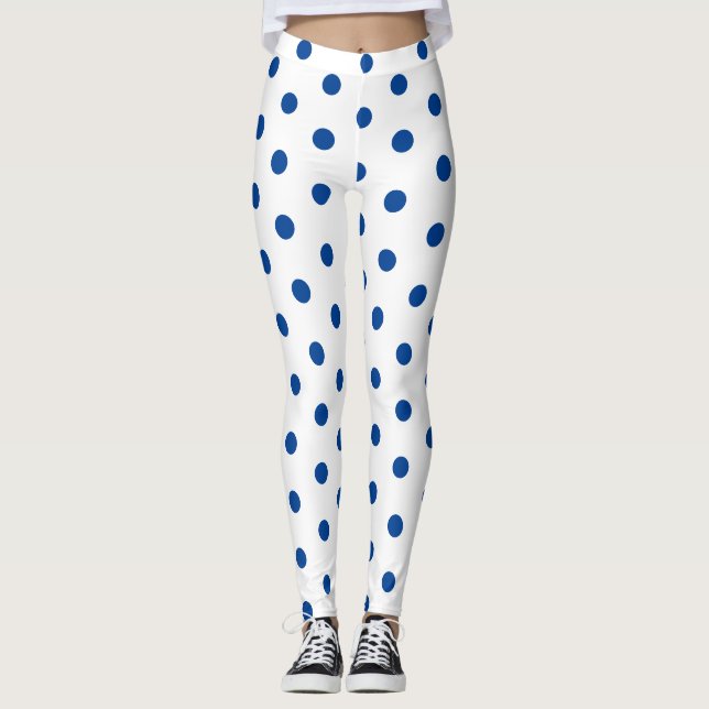 Legging Trendy Blue Polka dot Pattern On White Retro  (Frente)