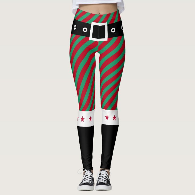 Legging Trendy Christmas Green Stripes Candy Candy Elf (Frente)