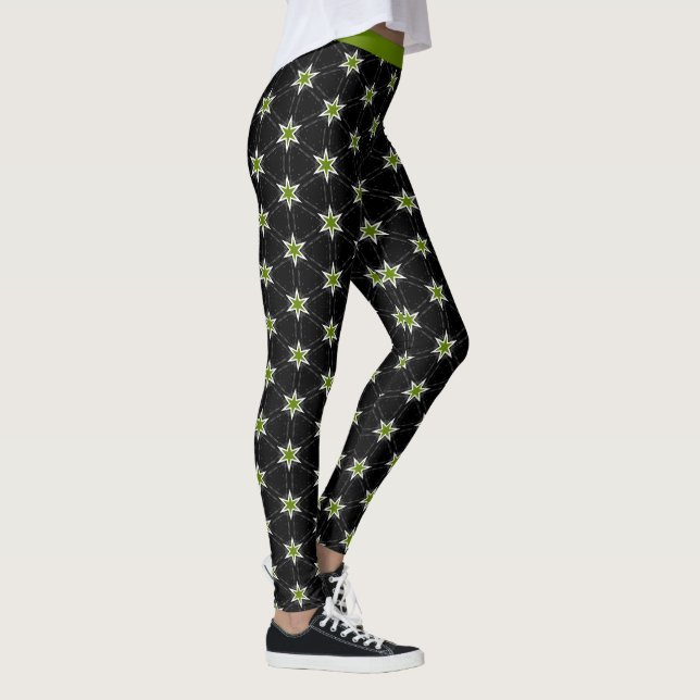 Legging Trendy Green Stars sobre padrão negro (Direita)