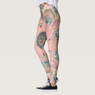 Legging Trendy Metallic Dourado e Pink Mandala Design