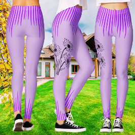 Legging Trendy Purple Lilac Floral Stripe Workout Mulheres