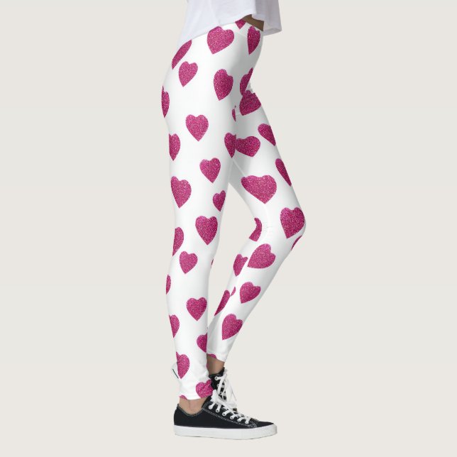 Legging Trendy Valentine Pink Glitter Hearts on White (Direita)