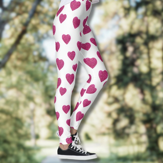 Legging Trendy Valentine Pink Glitter Hearts on White (Criador carregado)