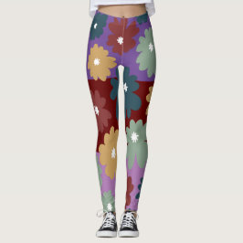 Legging Três camadas três cores fundo púrpura floral