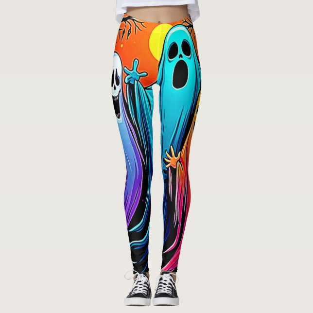 Legging Três fantasmas fantasmas de Halloween Spooky Desig (Frente)